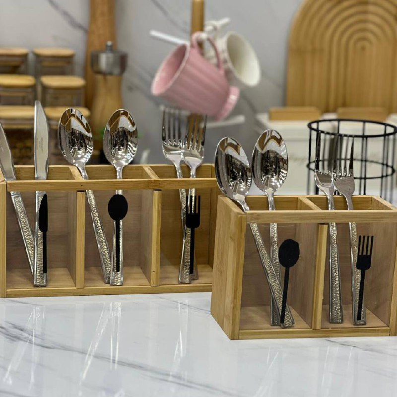 HomeColin Bamboo Acrylic Utensil Holder