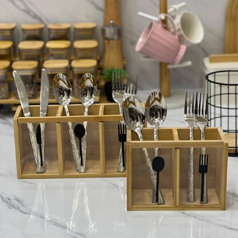 HomeColin Bamboo Acrylic Utensil Holder
