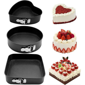 Homecoolen 3-Piece Non-Stick Cheesecake Pan Set - Round, Square &amp; Heart Shapes. 