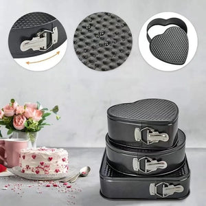 Homecoolen 3-Piece Non-Stick Cheesecake Pan Set - Round, Square &amp; Heart Shapes. 