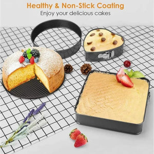 Homecoolen 3-Piece Non-Stick Cheesecake Pan Set - Round, Square &amp; Heart Shapes. 