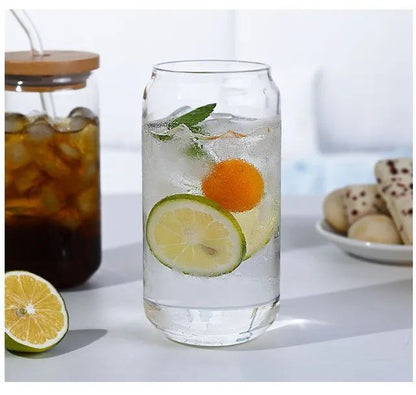 Glass Can Jar Cup with Wooden Lid & Glass Straw